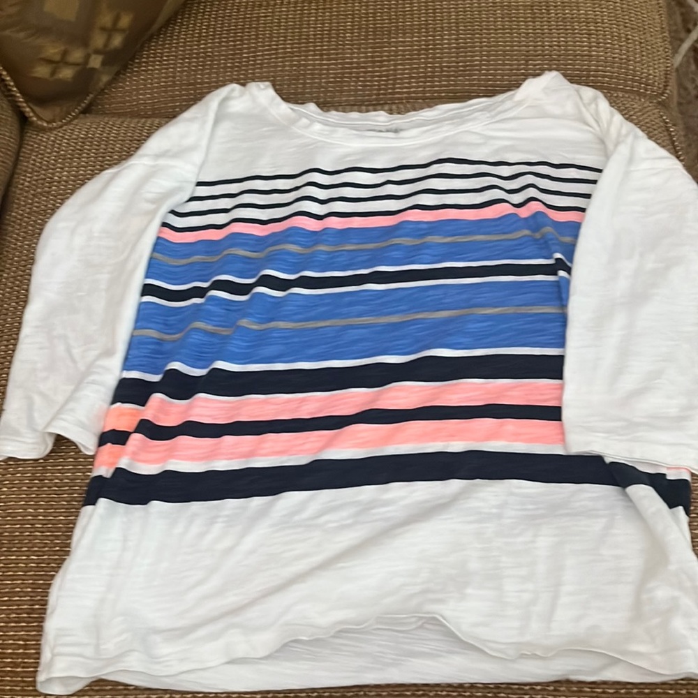 Old Navy shirt with 3/4 sleeves white with colored striped accents Size M